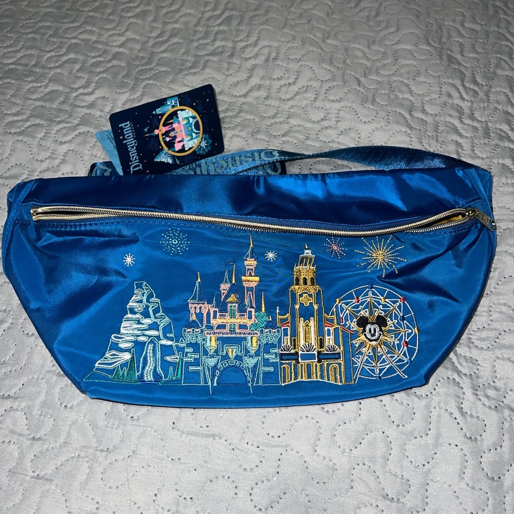 Disney parks castle Fanny Pack belt bag purse crossbody embroidered blue DCA New - Picture 1 of 7